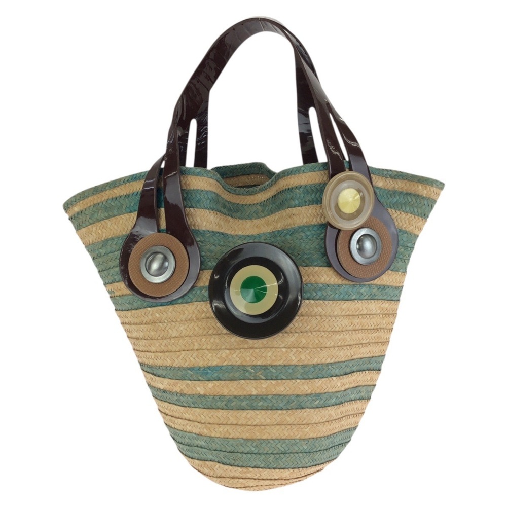 MARNI (Marni) Beige and Light Blue Straw Handbag for Women